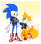 Size: 1150x1222 | Tagged: safe, artist:felt-texture, miles "tails" prower, sonic the hedgehog, 2023, border, clothes, duo, gradient background, looking at each other, shirt, smile, standing, trans pride, trans rights, words on a shirt