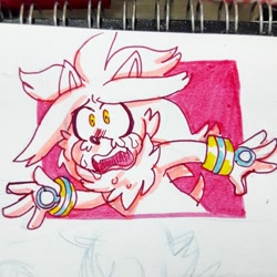 Size: 1280x1280 | Tagged: safe, artist:jokesitos-art, silver the hedgehog, crying, looking offscreen, mouth open, sad, solo, tears, tears of sadness, traditional media