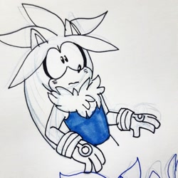 Size: 1280x1280 | Tagged: safe, artist:jokesitos-art, silver the hedgehog, :|, binder, blushing, line art, looking offscreen, solo, traditional media