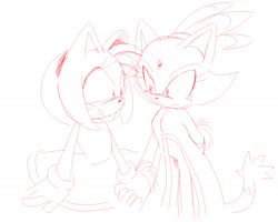 Size: 1755x1404 | Tagged: safe, artist:emirrart, amy rose, blaze the cat, cat, hedgehog, 2020, amy x blaze, amy's halterneck dress, blaze's tailcoat, cute, female, females only, holding hands, lesbian, line art, looking at each other, shipping, sketch, trans female, transgender