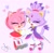 Size: 2759x2680 | Tagged: safe, artist:gummiipop, amy rose, blaze the cat, cat, hedgehog, 2022, amy x blaze, amy's halterneck dress, blaze's tailcoat, blushing, clothes, cute, dress, eyes closed, female, females only, hearts, holding hands, lesbian, looking at viewer, mouth open, one eye closed, shipping