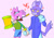 Size: 540x374 | Tagged: safe, artist:argonia, amy rose, blaze the cat, cat, hedgehog, 2020, amy x blaze, cute, female, females only, hammer, hearts, holding hands, lesbian, looking at viewer, piko piko hammer, shipping