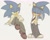 Size: 2000x1600 | Tagged: safe, artist:te____zz, sonic the hedgehog, hedgehog, 2024, alternate shoes, belt, blushing, clothes, cute, duality, eyes closed, fully clothed, grey background, hand in pocket, headband, lidded eyes, male, pants, shirt, shoes, signature, simple background, sitting, smile, solo, standing