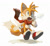 Size: 1097x1000 | Tagged: safe, artist:bluekomadori, miles "tails" prower, lineless, looking offscreen, mid-air, mouth open, scarf, shadow (lighting), simple background, solo, surprised, treads, white background