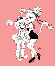 Size: 1280x1523 | Tagged: safe, artist:manachaotix, amy rose, blaze the cat, cat, hedgehog, 2017, amy x blaze, cute, dancing, english text, female, females only, lesbian, shipping, speech bubble