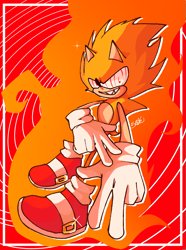 Size: 1407x1895 | Tagged: safe, artist:skyeyes6, sonic the hedgehog, abstract background, fleetway super sonic, looking at viewer, signature, smile, solo, super form