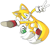Size: 876x795 | Tagged: safe, artist:genesishero, miles "tails" prower, 2024, chaos emerald, holding something, mid-air, posing, smile, solo, treads, v sign