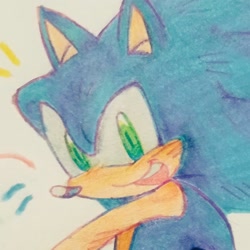 Size: 1024x1024 | Tagged: safe, artist:lemon_child4, sonic the hedgehog, 2024, icon, looking offscreen, mouth open, smile, solo, traditional media