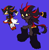 Size: 1493x1521 | Tagged: dead source, safe, artist:riotzerosys, shadow the hedgehog, 2024, agender, antenna, black gloves, boots, clothes, flat colors, frown, looking at viewer, pants, posing, purple background, redraw, reference inset, simple background, solo, yellow sclera