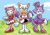 Size: 900x637 | Tagged: safe, artist:viraljp, amy rose, blaze the cat, rouge the bat, bat, cat, hedgehog, female