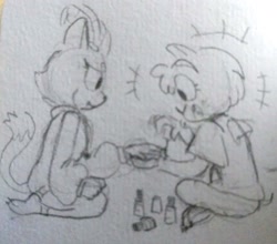 Size: 2048x1800 | Tagged: safe, artist:pepperedpennies, amy rose, blaze the cat, cat, hedgehog, 2019, amy x blaze, cute, female, females only, lesbian, line art, makeup, shipping, sketch, traditional media