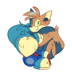 Size: 1280x1280 | Tagged: safe, artist:trevor-fox, miles "tails" prower, 2017, hugging tail, looking at viewer, simple background, smile, white background