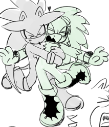 Size: 811x951 | Tagged: safe, artist:gikijet, jet the hawk, silver the hedgehog, blushing, cute, duo, eyes closed, gay, heart, hugging, mouth open, shipping, silvet, simple background, smile, standing on one leg, white background