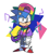 Size: 580x640 | Tagged: safe, artist:piroeoe, sonic the hedgehog, hedgehog, abstract background, classic sonic, clothes, frown, fully clothed, hat, looking offscreen, male, signature, skateboard, solo