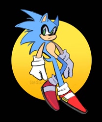 Size: 650x782 | Tagged: safe, artist:candiipineappl, sonic the hedgehog, 2020, abstract background, frown, looking at viewer, signature, solo