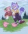 Size: 1716x2048 | Tagged: safe, artist:sonicattos, amy rose, blaze the cat, cat, hedgehog, 2023, alternate universe, amy x blaze, barefoot, clothes, clouds, cute, duo, duo female, female, females only, grass, holding arm, lesbian, looking at each other, mouth open, open smile, outdoors, shipping, smile, smiling at each other