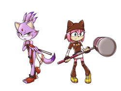 Size: 1024x772 | Tagged: safe, artist:mofuzelen, amy rose, blaze the cat, cat, hedgehog, 2017, amy x blaze, cosplay, female, females only, lesbian, shipping