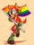 Size: 768x1024 | Tagged: safe, artist:zippityzap, gadget the wolf, wolf, flag, gay pride, holding something, looking at viewer, male, mouth open, pride, pride flag, signature, simple background, smile, solo, standing, tan background