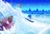 Size: 1592x1080 | Tagged: safe, artist:ricecaqes, miles "tails" prower, sonic the hedgehog, fox, hedgehog, 2022, abstract background, classic sonic, classic sonic (universe), classic tails, duo, flying, ice cap zone, looking offscreen, male, mouth open, outdoors, smile, snow, snowboard, snowing, sonic the hedgehog 3, spinning tails