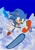Size: 708x1024 | Tagged: safe, artist:zonic cop, sonic the hedgehog, hedgehog, 2020, abstract background, classic sonic, classic sonic (universe), daytime, ice cap zone, japanese text, male, outdoors, posing, smile, snow, snowboard, solo, sonic the hedgehog 3