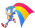 Size: 2048x1642 | Tagged: safe, artist:fuzzybreadtyrant, sonic the hedgehog, alternate version, classic sonic, classic sonic (universe), flag, holding something, looking offscreen, pansexual pride, pride, pride flag, simple background, smile, solo, transparent background
