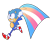 Size: 2048x1642 | Tagged: safe, artist:fuzzybreadtyrant, sonic the hedgehog, alternate version, classic sonic, classic sonic (universe), flag, holding something, looking offscreen, pride, pride flag, simple background, smile, solo, trans pride, transparent background