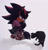 Size: 1444x1500 | Tagged: safe, artist:rayactivefactory, shadow the hedgehog, cat, clothes, duo, ear piercing, earring, grey background, lidded eyes, literal animal, looking at them, shadow (lighting), shirt, simple background, skirt, smile, trans female, trans girl shadow, transgender