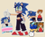 Size: 1456x1224 | Tagged: safe, artist:dreamscape-popstar, chris thorndyke, sonic the hedgehog, hedgehog, human, sonic x, beige background, clothes, crop top, duo, english text, holding something, outline, pants, pride, pride flag, redraw, reference inset, simple background, smile, thumbs up, trans female, transfem pride, transgender