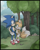 Size: 600x746 | Tagged: dead source, safe, artist:mirikun, miles "tails" prower, sonic the hedgehog, abstract background, blushing, bush, daytime, duo, gay, grass, heart, holding them, looking at each other, mouth open, outdoors, rock, shipping, smile, sonic x tails, standing, tree