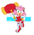 Size: 659x667 | Tagged: safe, artist:loopd33loop, amy rose, hedgehog, 2024, dress, hammer, holding something, mouth open, piko piko hammer, signature, smile, solo, wink