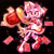 Size: 1300x1300 | Tagged: safe, artist:jkt_sonic, amy rose, 2024, alternate super form, amy's halterneck dress, black background, card, clothes, dress, hammer, holding something, looking at viewer, piko piko hammer, simple background, smile, solo, sparkles, super amy, super form