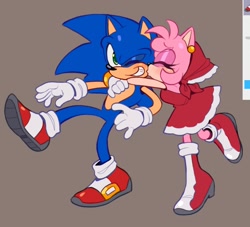 Size: 1080x980 | Tagged: safe, artist:martar martar, amy rose, sonic the hedgehog, kiss on cheek