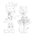 Size: 1200x1200 | Tagged: safe, artist:linzuki, amy rose, blaze the cat, cat, hedgehog, 2018, amy x blaze, blindfold, crossover, duo, female, females only, lesbian, line art, nier automata, shipping, simple background, sketch