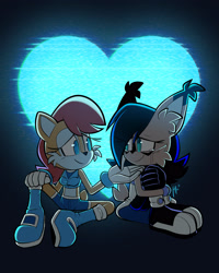 Size: 2048x2560 | Tagged: dead source, safe, artist:qqhoneydew_, nicole the hololynx, sally acorn, comforting, crying, duo, heart, hologram screen, lesbian, looking at each other, nicole x sally, shipping, smile, tears