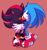 Size: 900x954 | Tagged: dead source, safe, artist:virune, shadow the hedgehog, sonic the hedgehog, 2021, blushing, duo, eyes closed, gay, green blush, hands on another's face, kiss, shadow x sonic, shipping, signature, simple background, standing