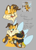 Size: 2048x2832 | Tagged: safe, artist:yu-melon, charmy bee, miles "tails" prower, bee, fox, hybrid, cute, duo, english text, foxbee, fur markings, grey background, reference inset, simple background, smile, species swap