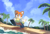 Size: 1860x1252 | Tagged: safe, artist:a5tros, miles "tails" prower, abstract background, beach, clouds, cute, daytime, looking ahead, mouth open, open smile, outdoors, palm tree, running, sand, smile, solo, swimming flippers, swimming tube, tailabetes, water