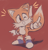 Size: 1122x1164 | Tagged: safe, artist:a5tros, miles "tails" prower, fox, blue shoes, classic sonic (universe), classic tails, cute, eyelashes, male, mouth open, one eye closed, red background, simple background, smile, solo, standing, tailabetes