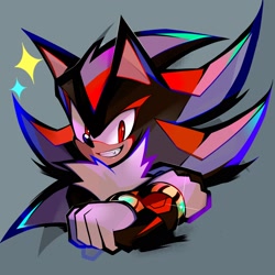 Size: 2048x2048 | Tagged: safe, artist:kuroiyuki96, shadow the hedgehog, sonic rumble, 2024, arms folded, bust, clenched teeth, grey background, looking at viewer, redraw, shine, simple background, smile, solo, star (symbol)