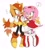 Size: 1861x2048 | Tagged: safe, artist:roastedgarlics2, amy rose, trip the sungazer, hedgehog, lizard, 2024, blushing, duo, holding another's arm, lesbian, looking at each other, mouth open, musical note, one fang, shipping, simple background, smile, standing, sweatdrop, tripamy, wagging tail, white background