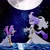 Size: 2048x2048 | Tagged: safe, artist:ashybon_, amy rose, blaze the cat, cat, hedgehog, 2024, amy x blaze, clothes, cute, dress, duo, duo female, female, females only, lesbian, looking at each other, moon, nighttime, shipping, star (sky), water