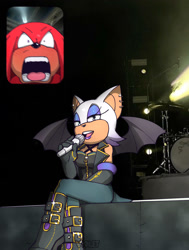 Size: 2273x3000 | Tagged: safe, artist:violetmadness7, knuckles the echidna, rouge the bat, fan screaming at madison beer, knuxouge, meme, shipping