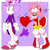 Size: 1024x1024 | Tagged: safe, artist:imthatartist, amy rose, blaze the cat, cat, hedgehog, 2020, amy x blaze, amy's halterneck dress, blaze's tailcoat, blushing, clothes, dress, female, females only, heartbeat, hearts, lesbian, looking at them, question mark, shipping, tongue out