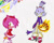 Size: 900x724 | Tagged: safe, artist:sailorquaoar, amy rose, blaze the cat, cat, hedgehog, 2008, amy x blaze, amy's halterneck dress, blaze's tailcoat, cute, dress, female, females only, fire, flame, lesbian, looking at viewer, shipping, traditional media