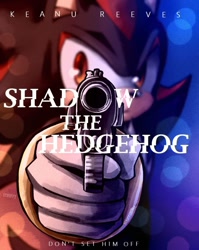 Size: 1100x1382 | Tagged: safe, artist:scruffiberri, shadow the hedgehog, character name, gun, pointing gun at viewer, poster