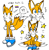 Size: 2048x2075 | Tagged: safe, artist:infizero-draws, miles "tails" prower, :), aged up, blue shoes, blushing, cute, english text, exclamation mark, fur markings, nonbinary, nonbinary tails, older, simple background, smile, solo, solo nonbinary, standing, star (symbol), triality, white background