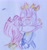 Size: 1667x1788 | Tagged: safe, artist:wonderinc-sonic, amy rose, blaze the cat, cat, hedgehog, 2024, amy x blaze, amy's halterneck dress, blaze's tailcoat, clothes, cute, dress, female, females only, fire, flames, hands behind back, kiss on cheek, lesbian, shipping, traditional media