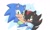 Size: 1362x812 | Tagged: safe, artist:pleccofeesh, shadow the hedgehog, sonic the hedgehog, 2024, agender, agender pride, cute, duo, face paint, frown, gay, heart, hugging, looking at viewer, makeup, pride, shadow x sonic, shipping, signature, smile, t4t, trans male, trans pride, transgender