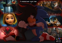 Size: 2048x1434 | Tagged: safe, artist:jocelynminions, shadow the hedgehog, sonic the hedgehog, sonic the hedgehog 3 (film), 2024, crying, dialogue, duo, english text, gay, gradient background, kneeling, movie style, sad, screencap, shadow x sonic, shipping, tears, tears of sadness