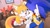 Size: 2048x1152 | Tagged: safe, ai art, artist:stardreamosx, miles "tails" prower, sonic the hedgehog, 2024, abstract background, blushing, duo, gay, hand on another's face, heart, indoors, lidded eyes, looking at each other, one fang, pointing, shipping, sitting, sonic x tails